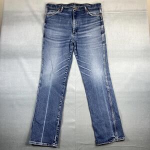 Vintage Wrangler Cowboy Cut Jeans Mens 36x32 Blue Slim Fit Whiskered Faded 90s